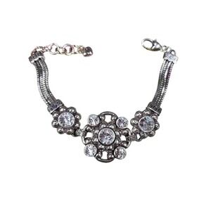 Brighton Crystal Bracelet Flower‎ Chain Costume Jewelry Adjustable Silver New